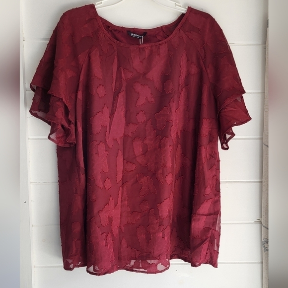 Bloomchic Burnout Ruffle Sleeve Top Size 1X - Picture 1 of 9